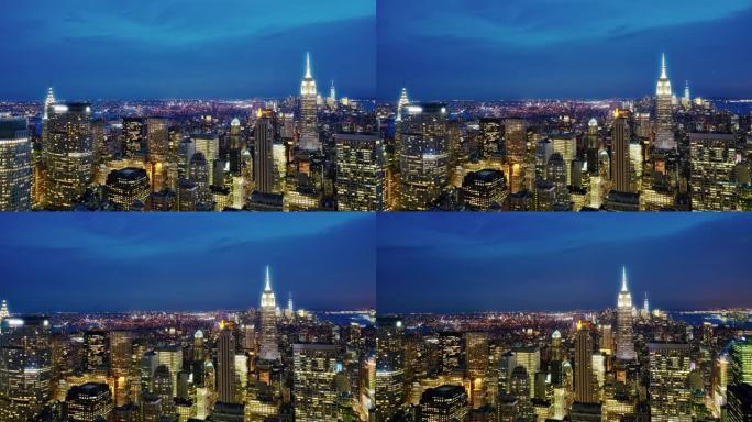 空中曼哈顿美国城市发达国家灯火通明