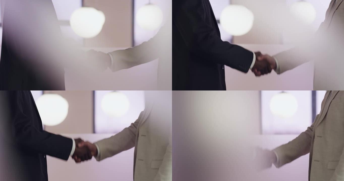 两名面目全非的商人在办公室握手的4k录像