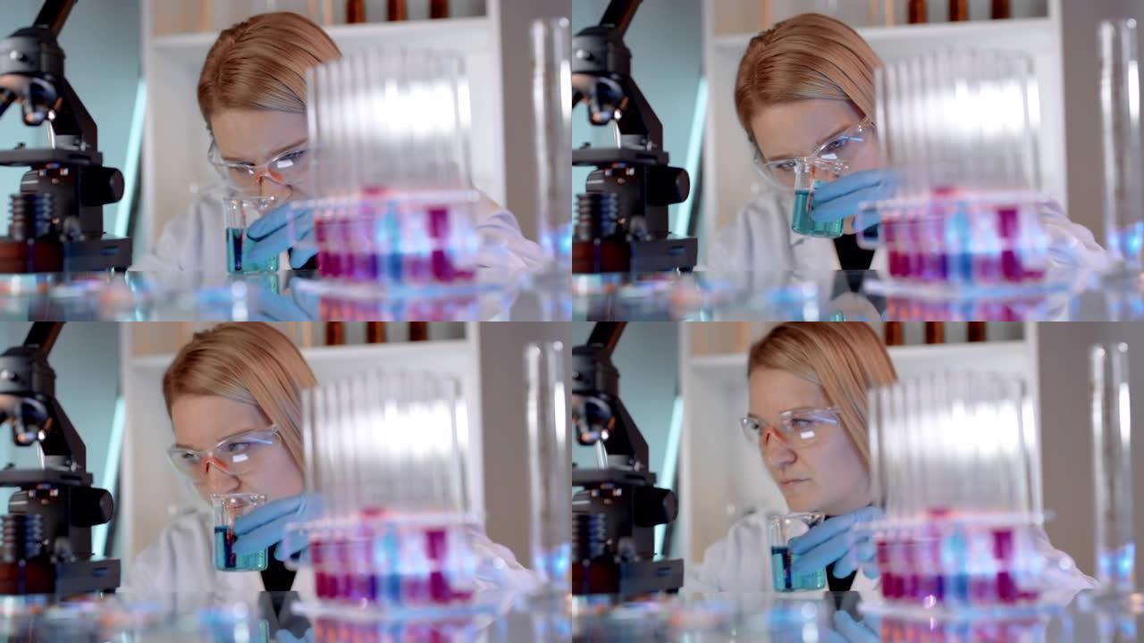 SLO MO女科学家在实验室进行科学实验