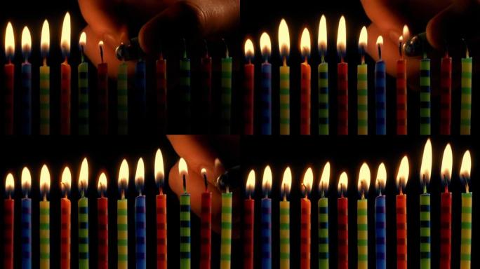 孩子的生日蜡烛被点燃特写