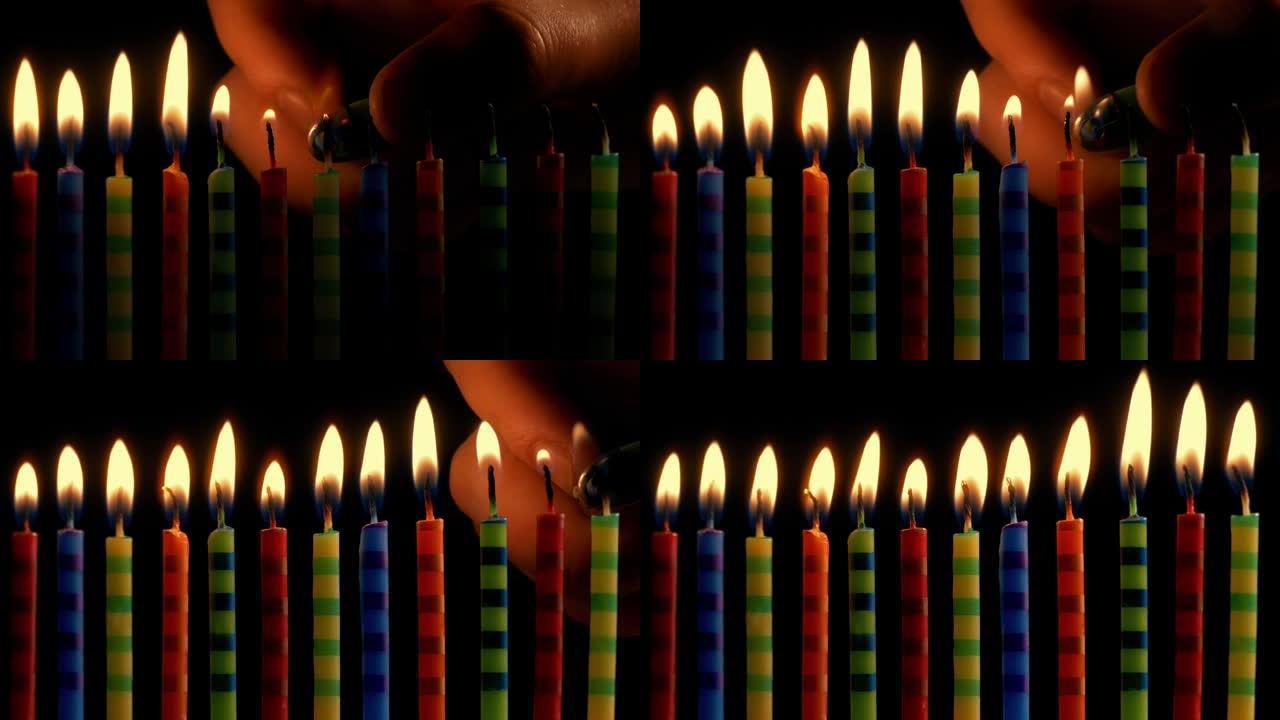 孩子的生日蜡烛被点燃特写