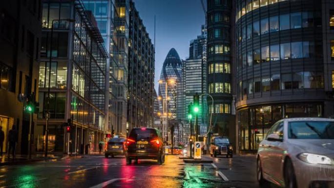伦敦市的雨夜建筑街景繁华