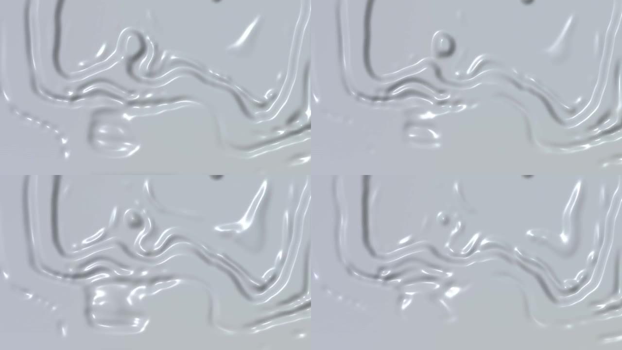 动画抽象全息液体背景。带有波浪的虹彩迷幻液体形状。黑色流体抽象流。4K 3d渲染无缝循环动画。