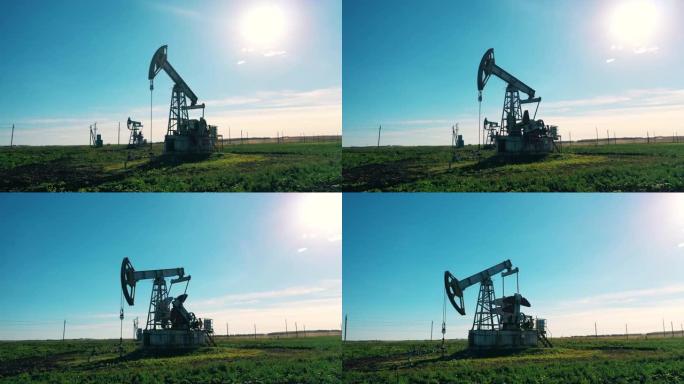 用南瓜榨油的绿地。原油、天然气、石油价格概念。