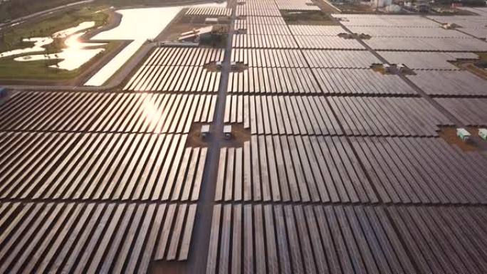 能源站太阳能电池板的鸟瞰图