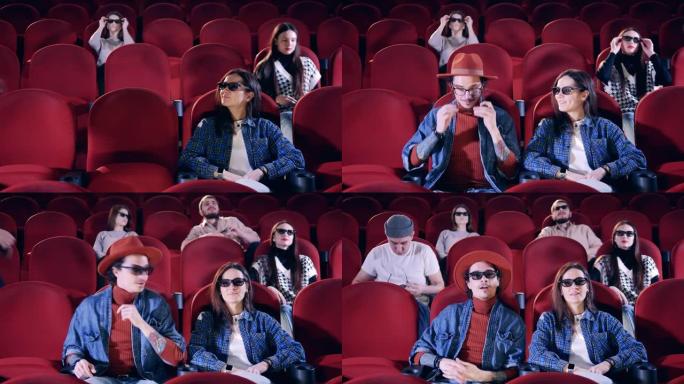 观众坐下并戴上3D眼镜