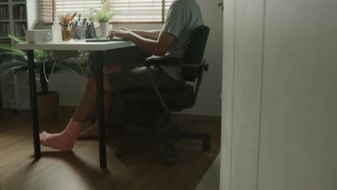 在家工作笔记本电脑的残疾人。