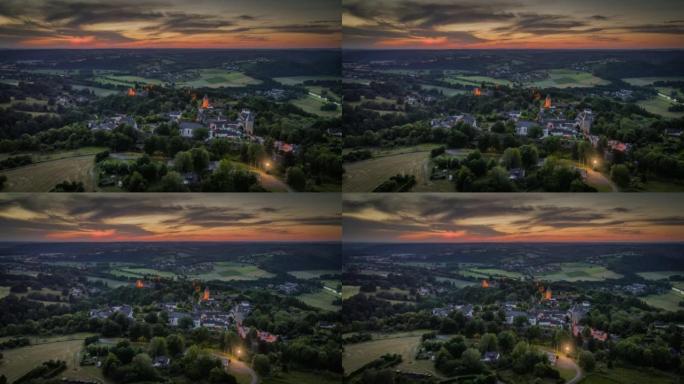 黄昏时德国中世纪小镇布兰肯伯格的乡村景观 -- 鸟瞰图