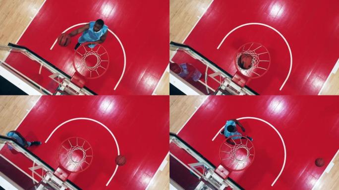 非裔美国球员在篮球比赛中得分的俯视图