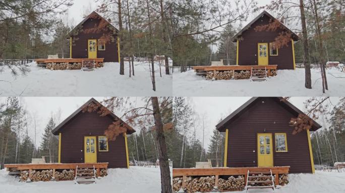 乡村的木屋雪景雪中木屋严寒