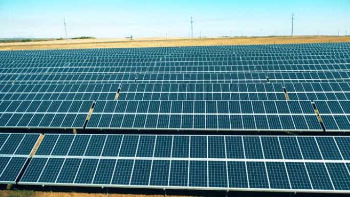 户外电站一排排太阳能电池板。现代太阳能电池板，生态友好型能源生产。