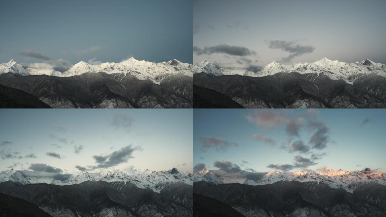 日落时梅里雪山卡瓦格博山的延时拍摄