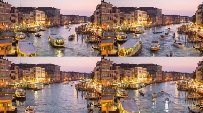 夜间威尼斯大运河交通景观