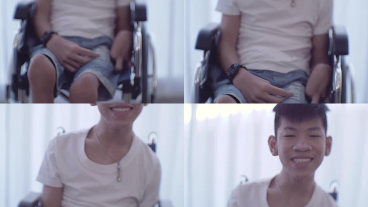 一位残疾人坐在轮椅上