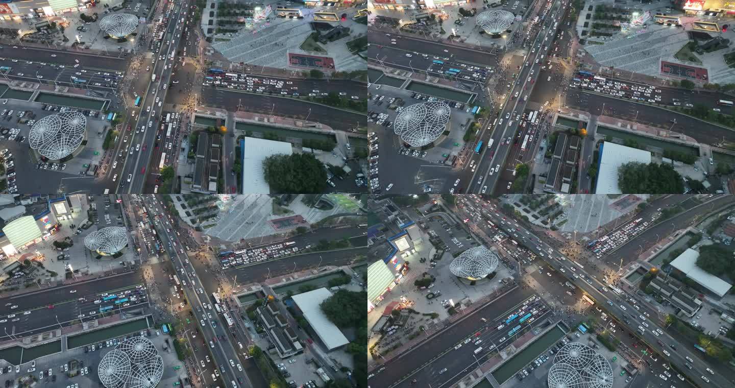 福州城市交通俯拍道路车辆车流航拍城市道路