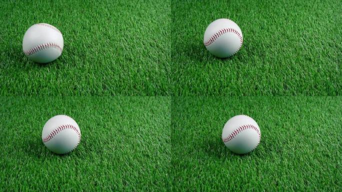 比赛期间，棒球降落在草地上