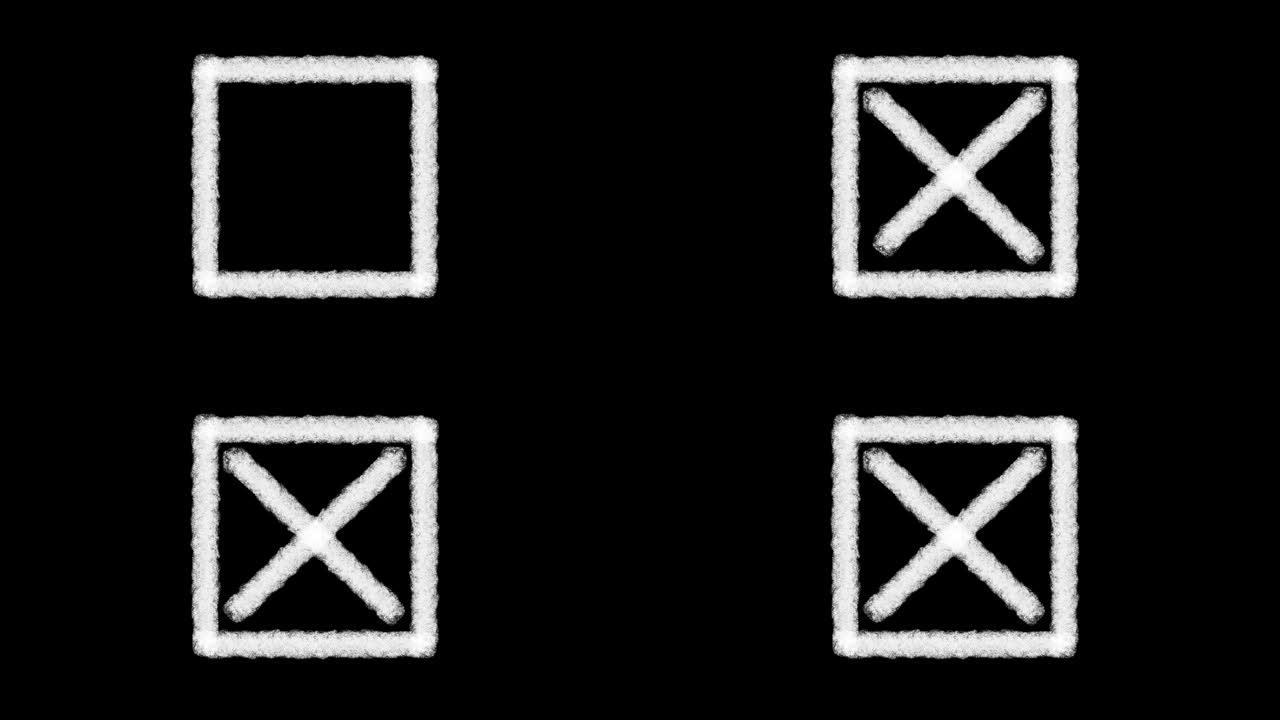 动画的十字符号在正方形，简单的复选框，勾，