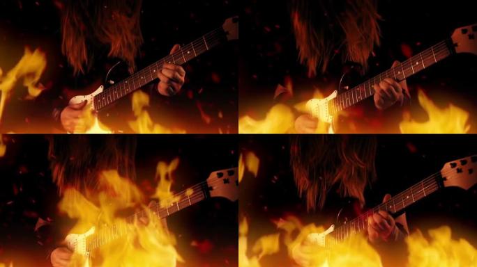 摇滚吉他手在火中演奏