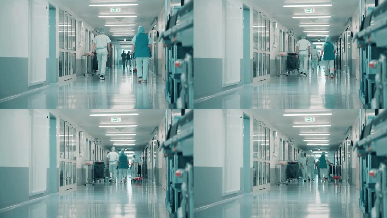 诊所走廊上有医务人员走过