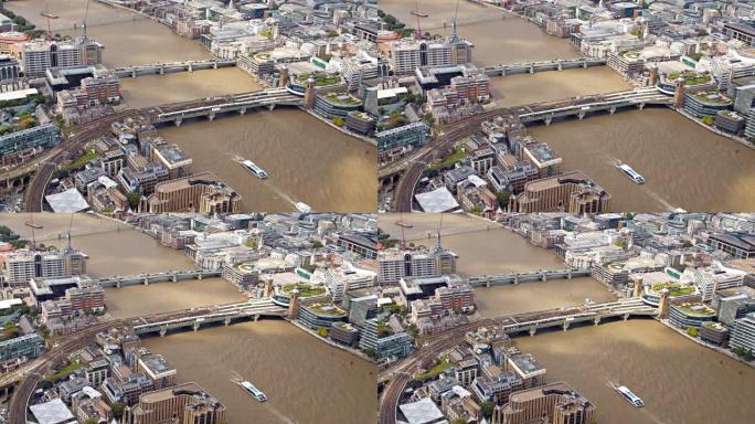伦敦鸟瞰图。河流，船，市中心