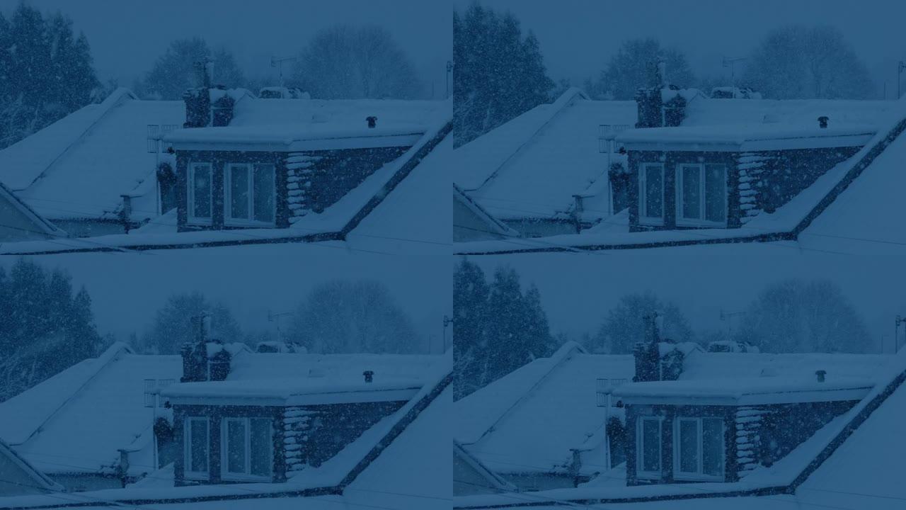 大雪中的房屋屋顶大雪房屋屋顶