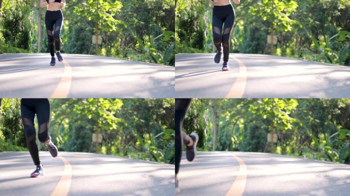 SLO MO慢动作美女在公共公园锻炼跑步慢跑