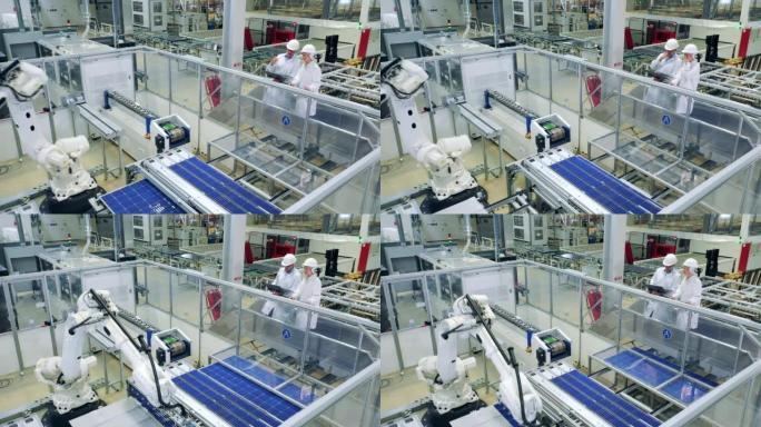 太阳能电池板生产过程由两名检查员观察