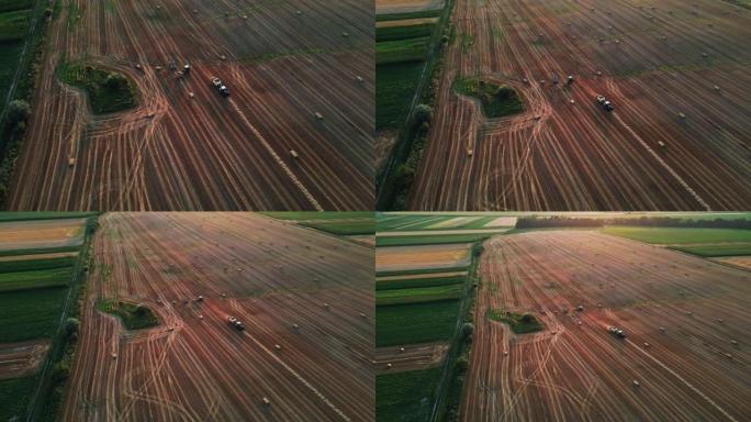 空中拖拉机在田间制造稻草立方体