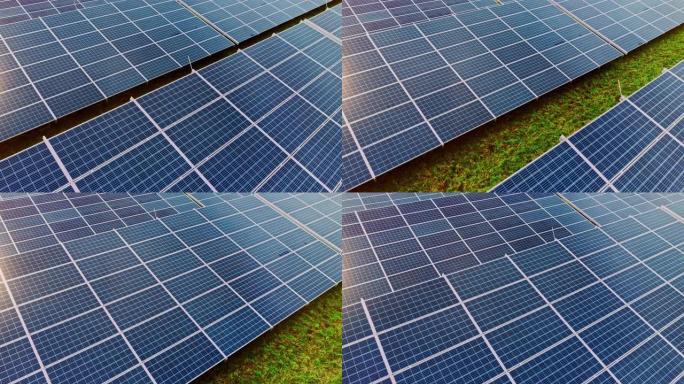 太阳能电站连续在太阳能电池板上的阳光