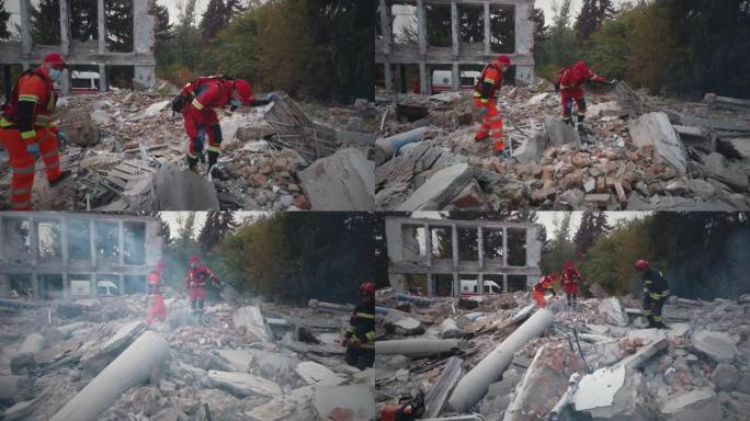 地震后工作的医护人员和救援人员