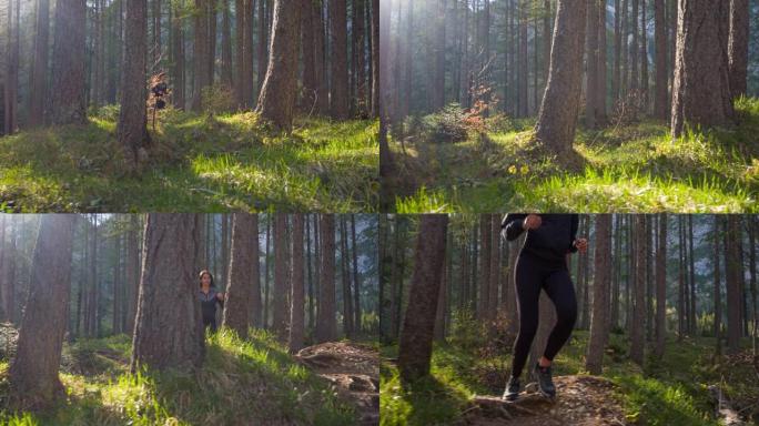 以健康为导向的女性在森林中户外慢跑