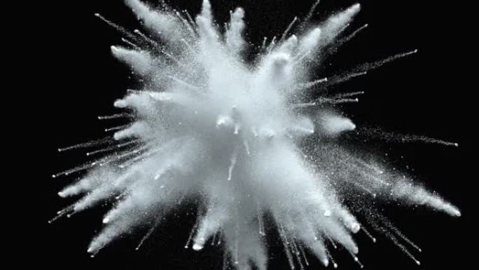 白色爆炸多彩粒子粉末背景3d动画。明亮的雪在慢动作中爆裂油漆。抽象图形爆炸。视觉效果炸冰。波浪飞溅灰