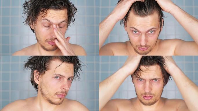 一个年轻人在浴室完成发型的4k录像