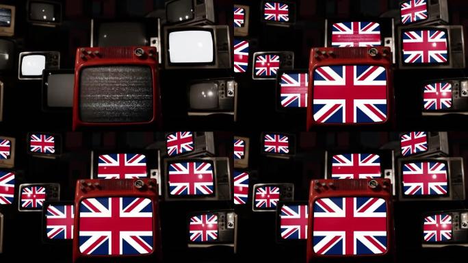 英国国旗和老式电视。4k分辨率。
