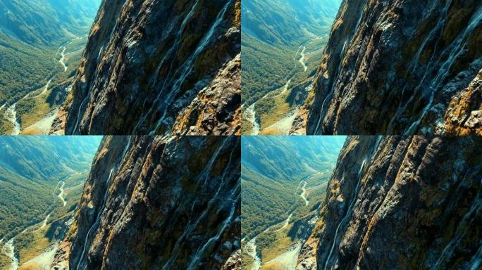 山瀑布峡湾鸟瞰图俯拍生态环境自然风光