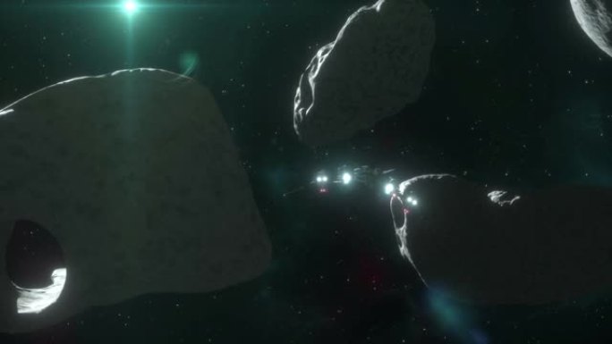飞越小行星领域的未来派宇宙飞船