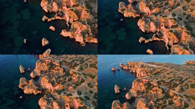 无人机拍摄风景秀丽的岩石悬崖和大海