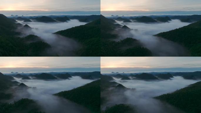 山晨雾云鸟瞰图高山峰山脉连绵秋天