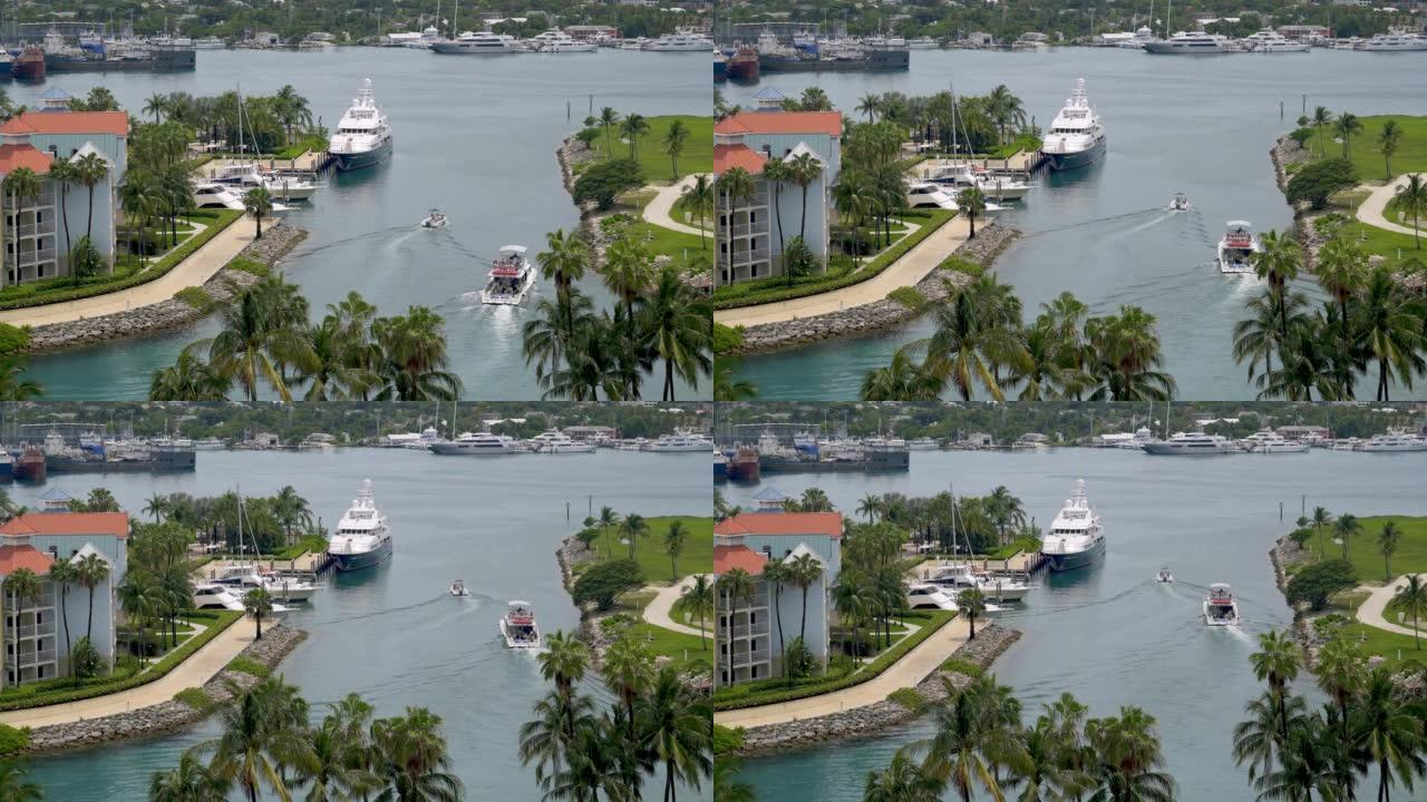 巴哈马拿骚天堂岛码头的豪华游艇