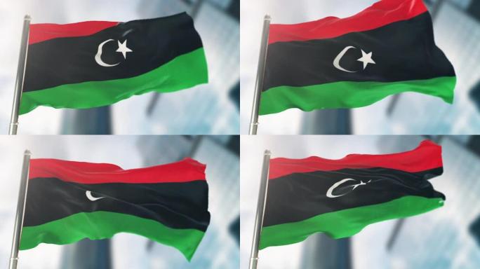 利比亚国旗。慢动作