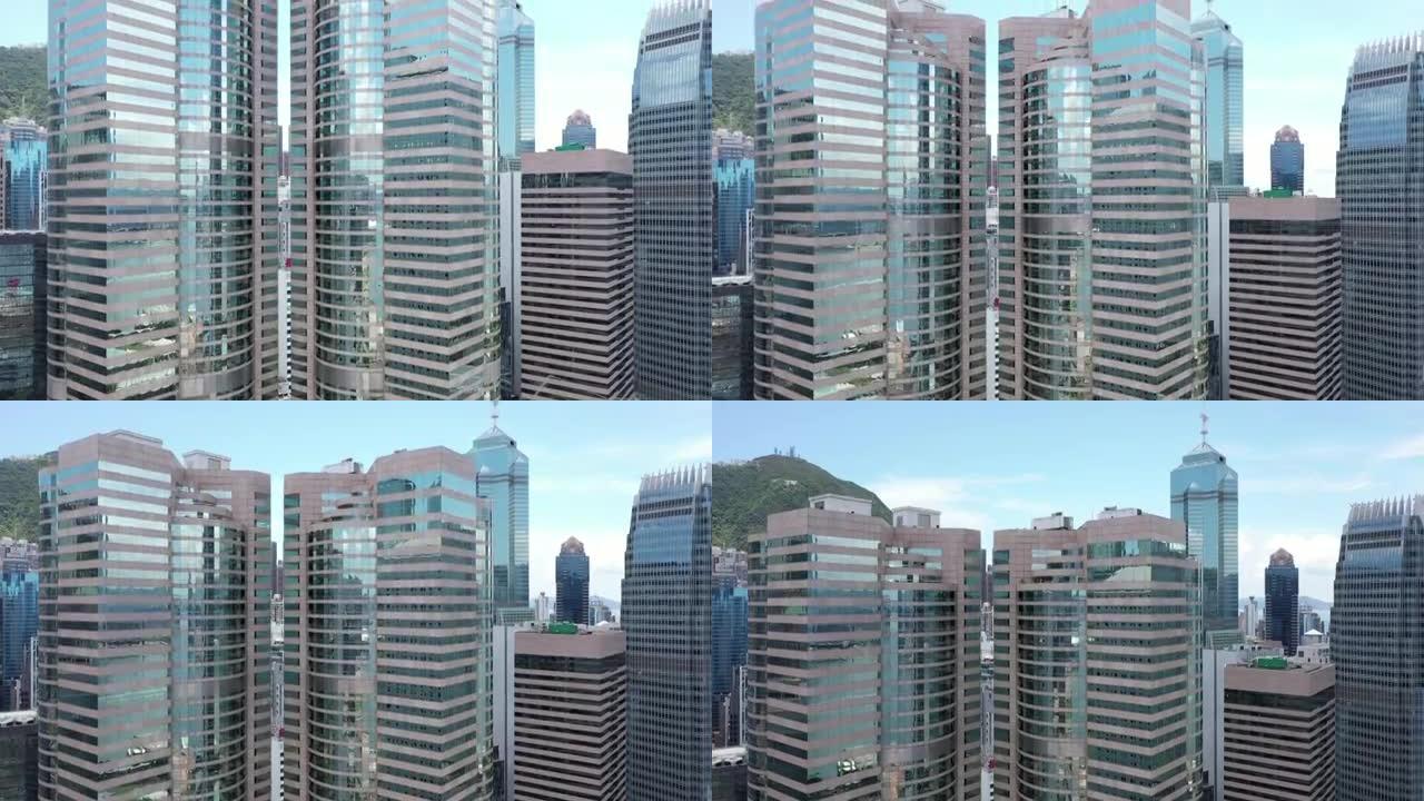 香港中区的鸟瞰图航拍蓝天高楼大厦