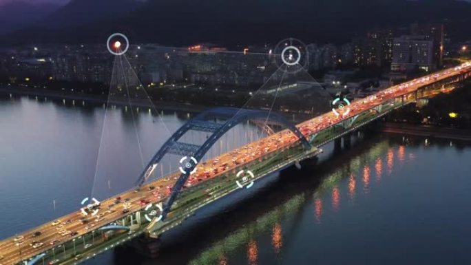 智能交通夜晚的交通立交桥跨江大桥