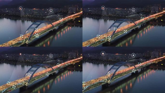 智能交通夜晚的交通立交桥跨江大桥