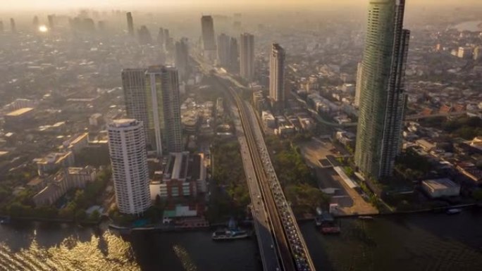 曼谷市景鸟瞰图曼谷金融中心cbd城市航拍