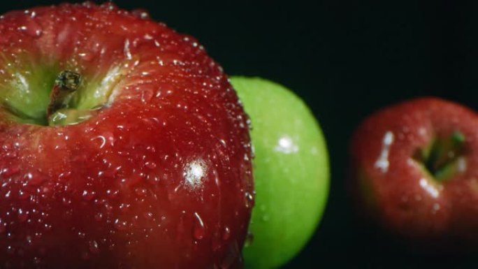 新鲜红苹果的宏观特写
