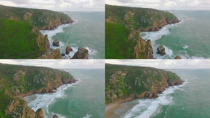 葡萄牙，Cabo da Roca的大西洋海岸无人机视图。夏日