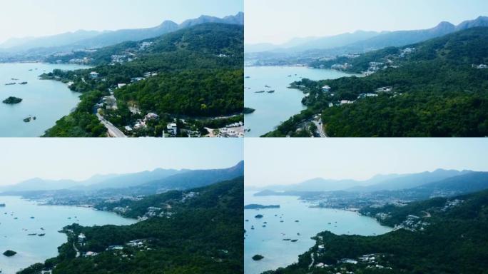 香港东部山区西贡村的空中全景，室外，白天