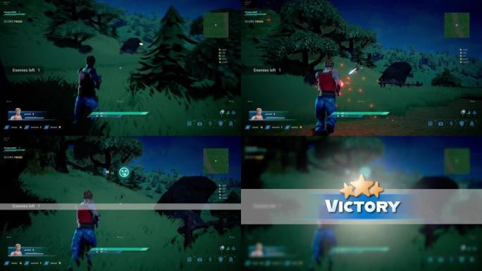 夜间视频游戏模型: 游戏3D第三人称射击游戏在线多人战斗皇家。有趣的街机英雄角色奔跑，射击枪支。冠军