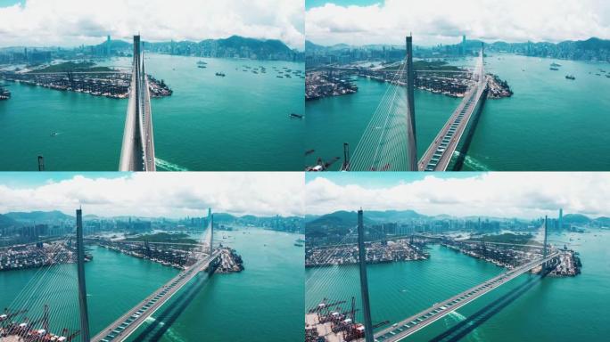 鸟瞰桥和港口基建航拍宣传片