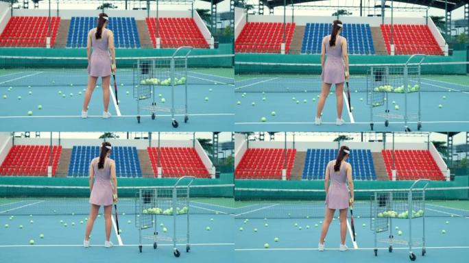 女网球运动员对她的网球训练感到失望。